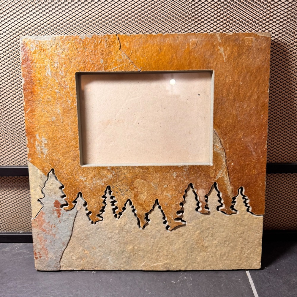 Native Earth Handcrafted Slate Picture Frame Mountain Trees Fits 5x7 Photo‎